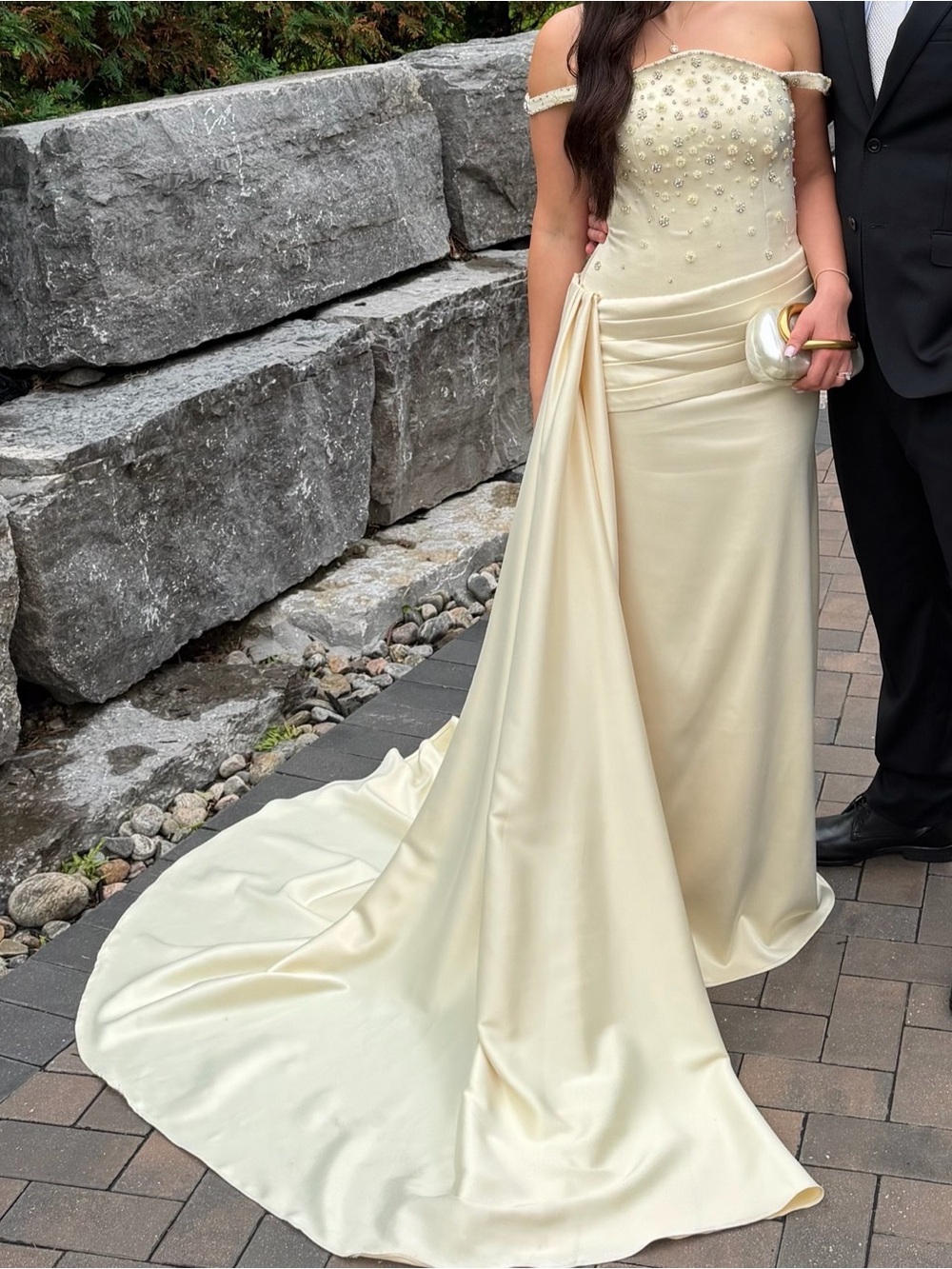 Valentine Couture- Butter Yellow off-shoulder Gown